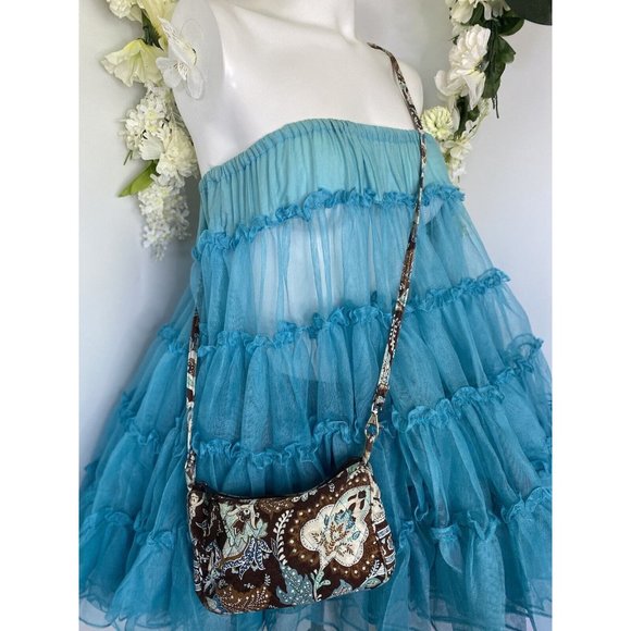 Vintage Vera Bradley Java Blue Tote Bag Purse Shoulder Paisley Brown Zip Closure - Picture 11 of 16